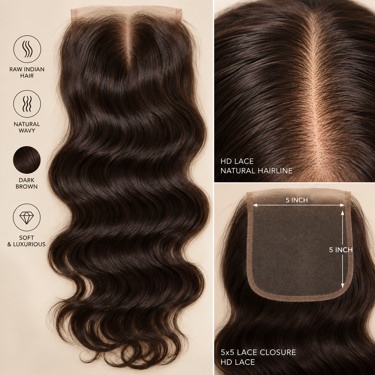 Raw Indian 5x5 HD closure