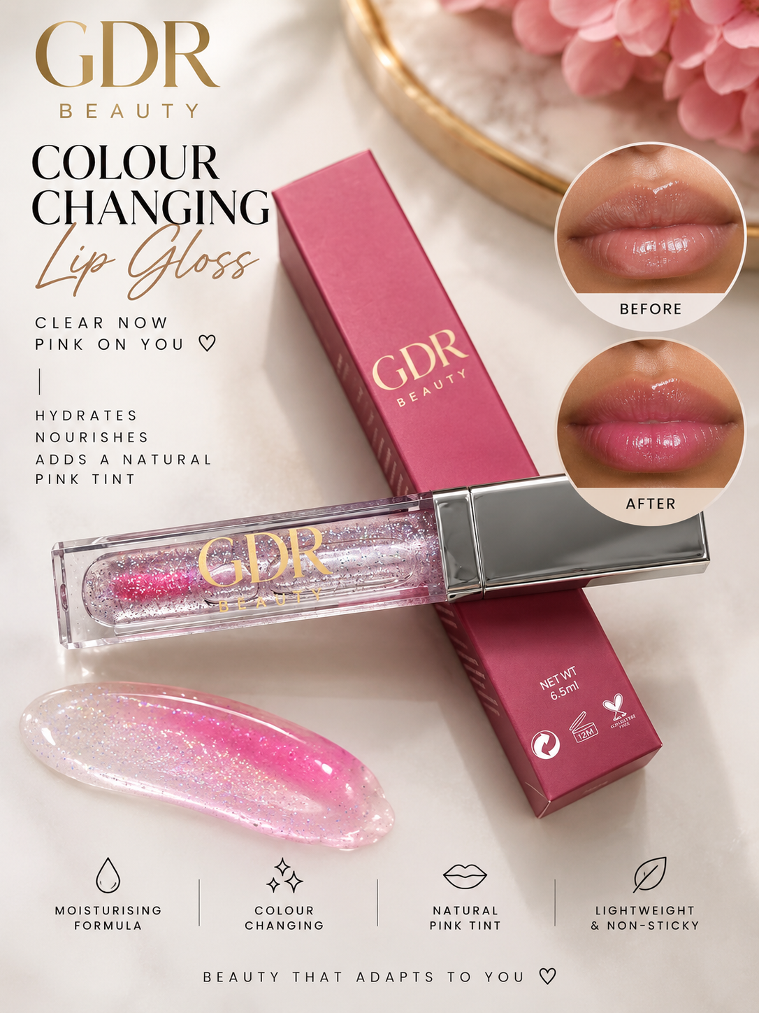GDR Lip Gloss with Built-in Light and Mirror