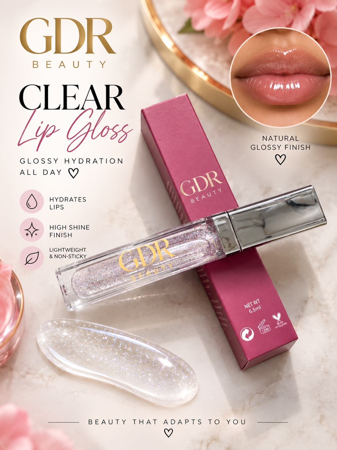 GDR Lip Gloss with Built-in Light and Mirror