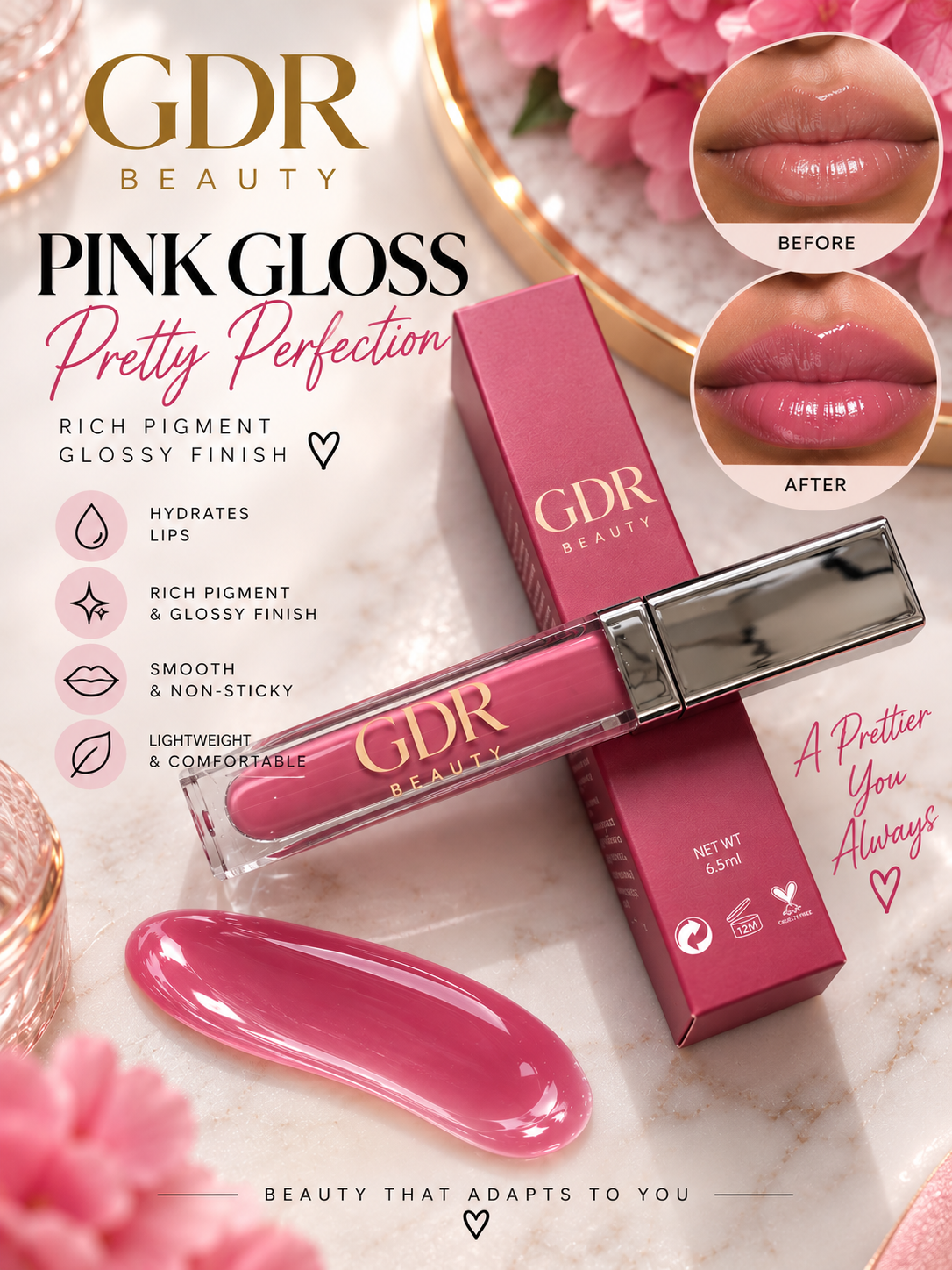 GDR Lip Gloss with Built-in Light and Mirror